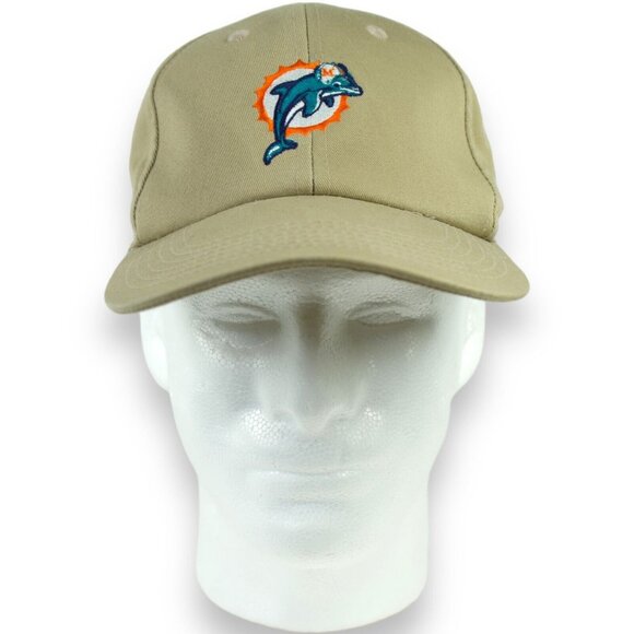 Miami Dolphins Logo Vintage Official NFL Adjustable Strap Baseball Cap Beige - Picture 1 of 7